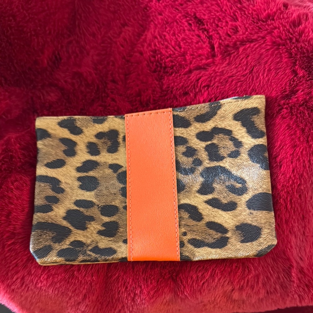 Leopard Print Clutch with Orange Accent